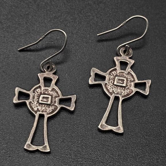 Sterling Jewelry - Sterling SIlver Cross Earrings Dangle Drop Pierced 925